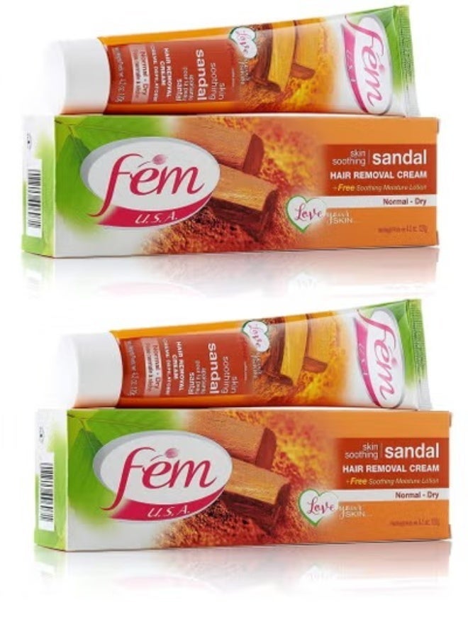 فيم قطعتين من كريم إزالة الشعر برائحة خشب الصندل لتنعيم البشرة مع لوشن للعناية بالبشرة وموازنة درجة الحموضة، 120 جرام - Image 2